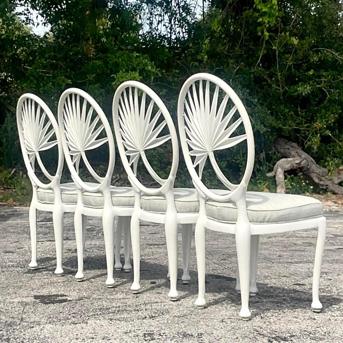 Vintage Coastal Cast Aluminum Palm Frond Chairs After Brown Jordan - Set of 4 3