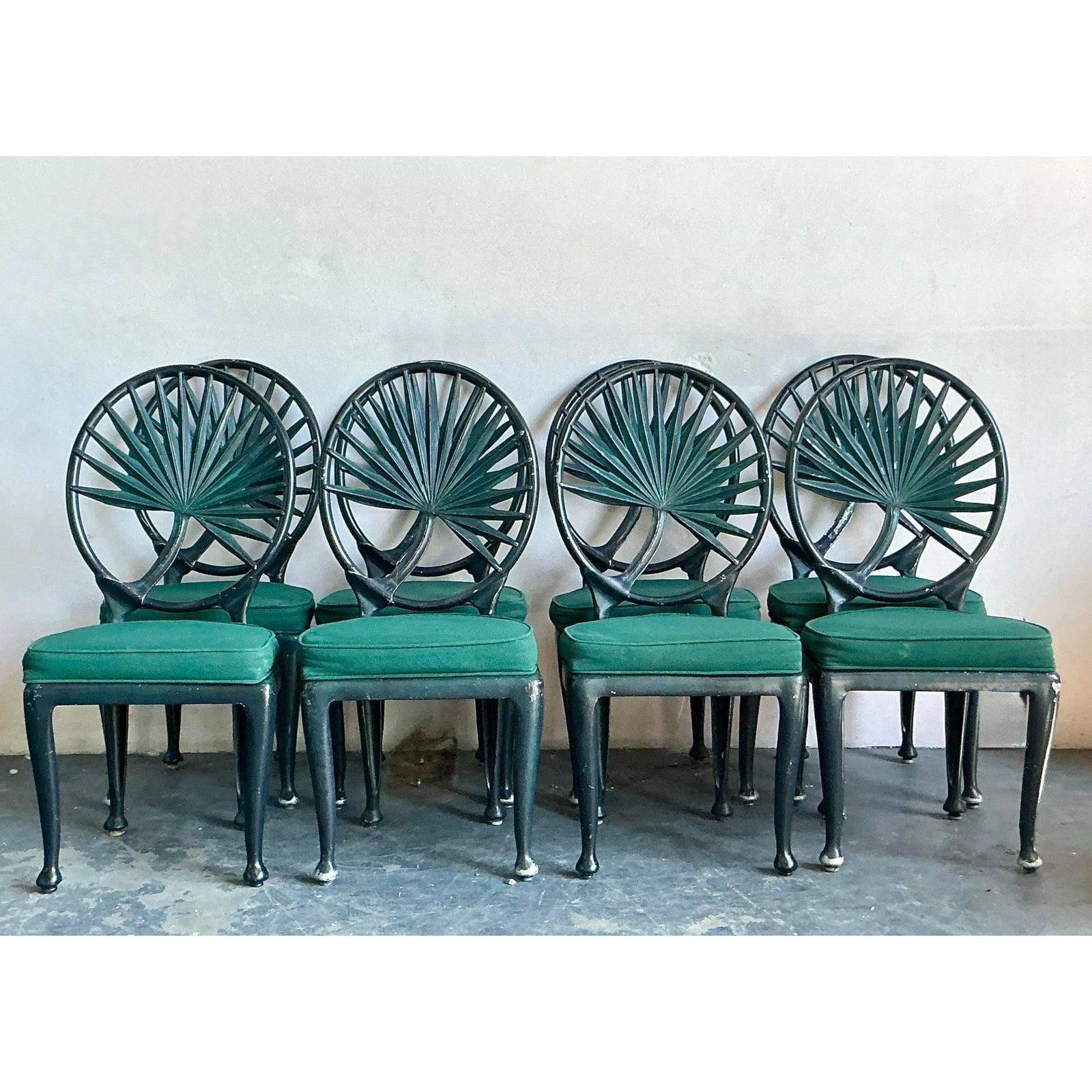 Sedia da pranzo a forma di fronda di palma in alluminio fuso vintage - set da 8 in vendita 2