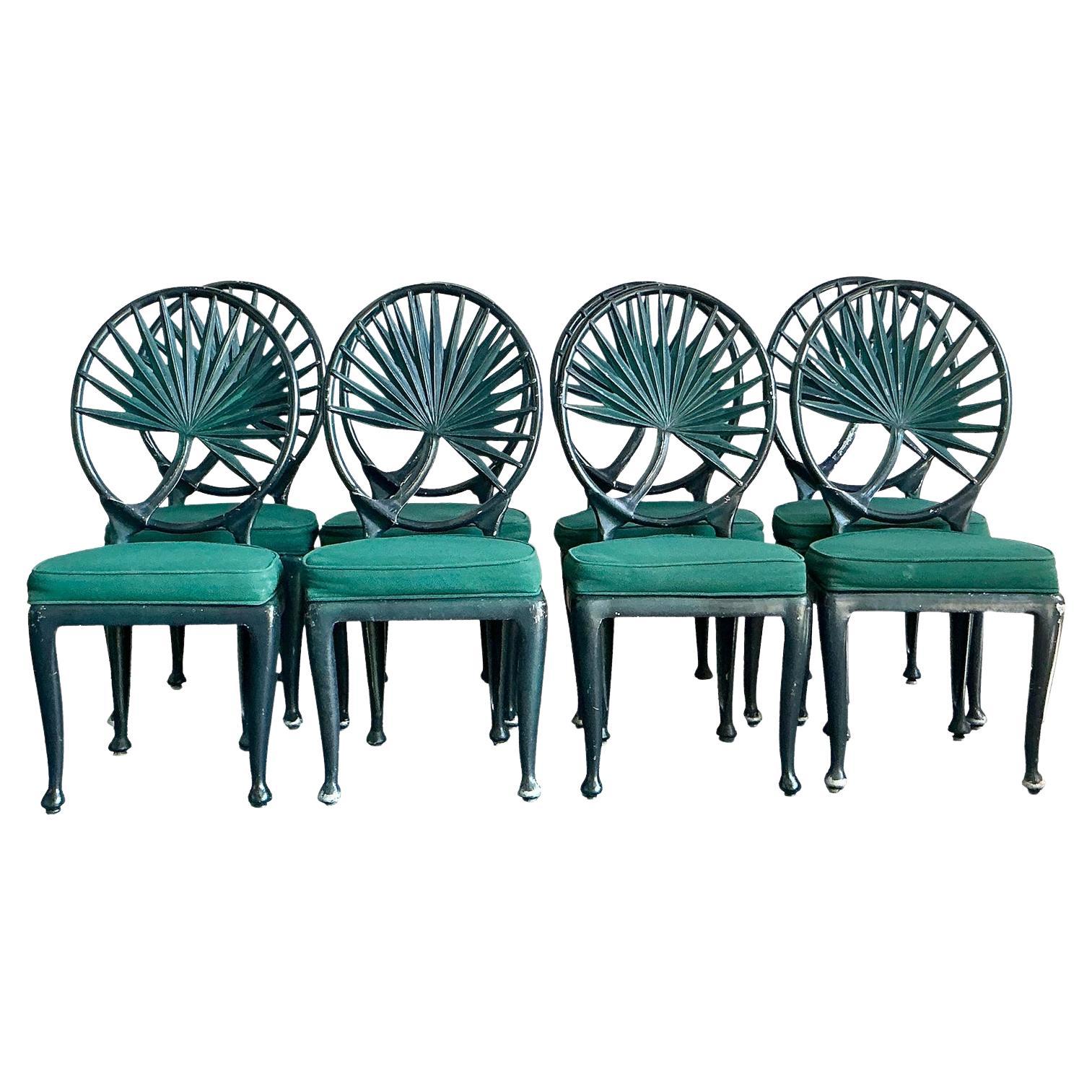 Sedia da pranzo a forma di fronda di palma in alluminio fuso vintage - set da 8