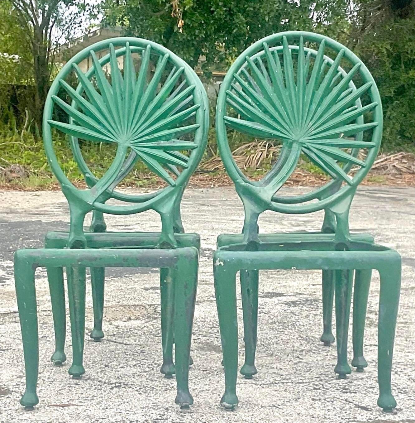 Vintage Coastal Cast Aluminum Palm Frond Dining Chairs After Brown Jordan 5