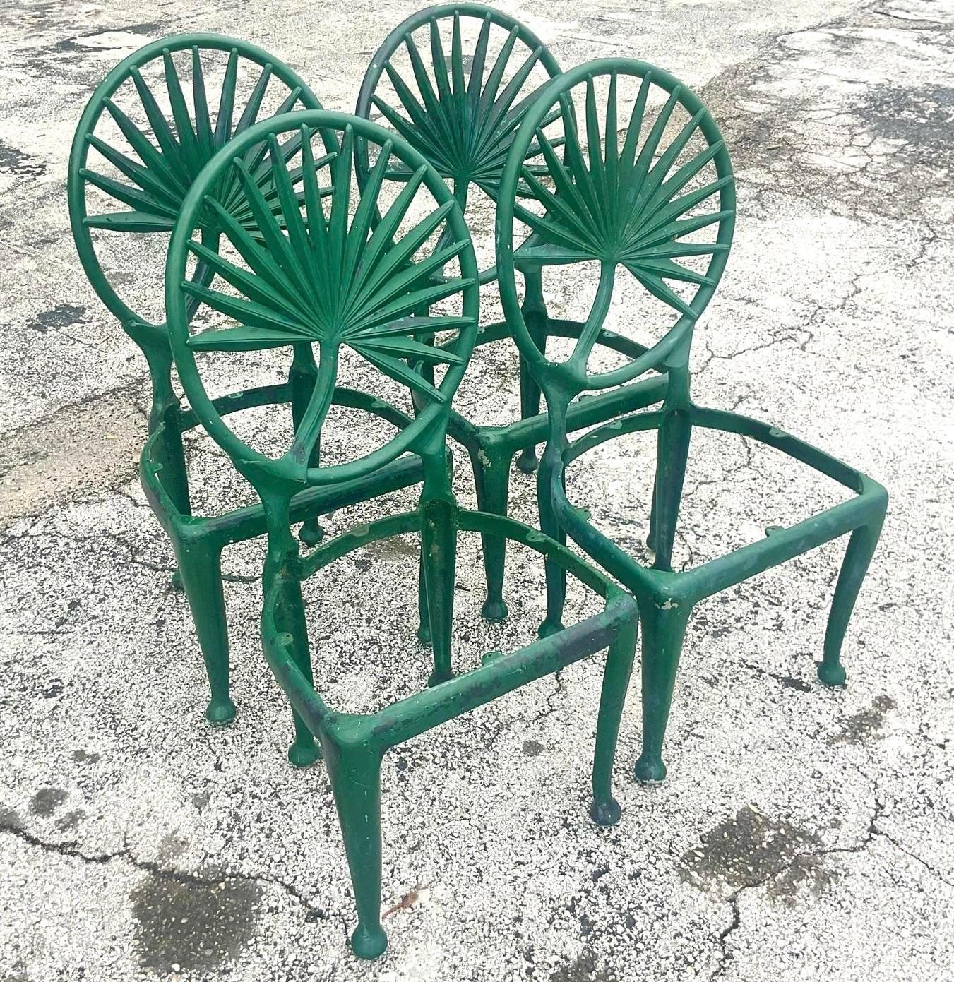Vintage Coastal Cast Aluminum Palm Frond Dining Chairs After Brown Jordan 6