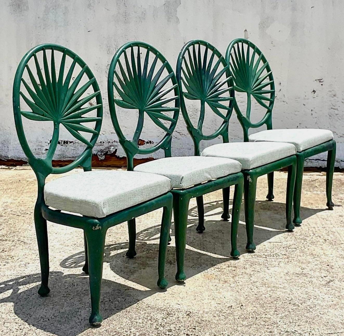 Vintage Coastal Cast Aluminum Palm Frond Dining Chairs After Brown Jordan 7