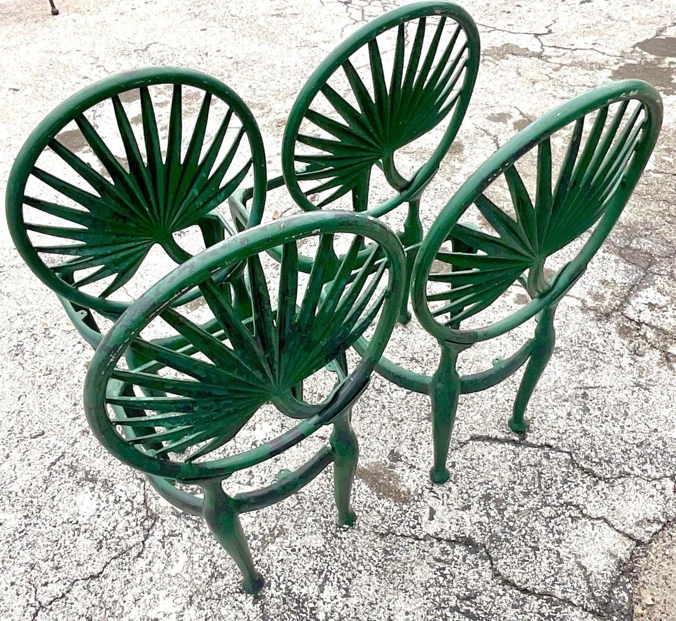 20th Century Vintage Coastal Cast Aluminum Palm Frond Dining Chairs After Brown Jordan