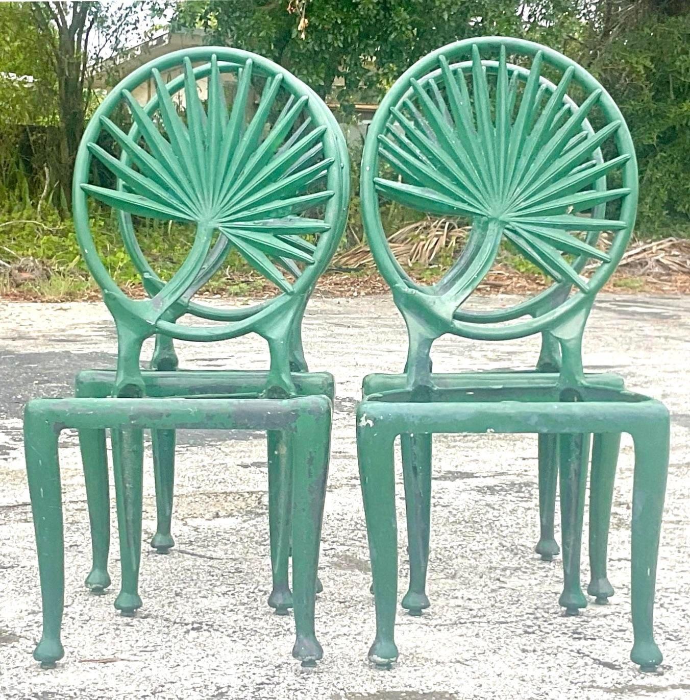 Vintage Coastal Cast Aluminum Palm Frond Dining Chairs After Brown Jordan 1