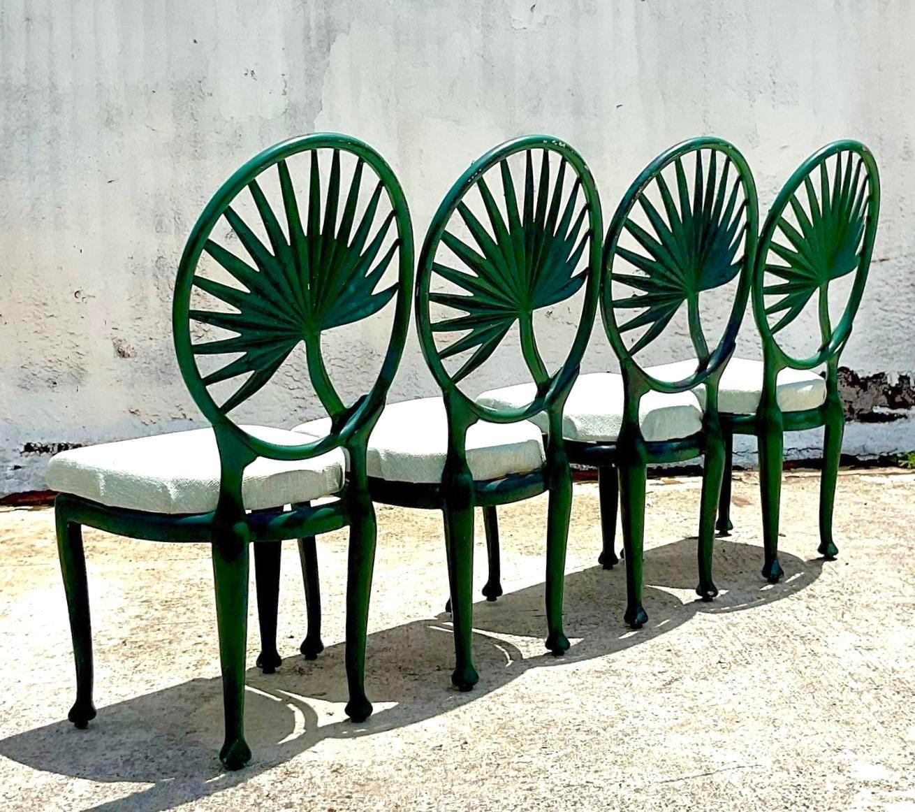 Vintage Coastal Cast Aluminum Palm Frond Dining Chairs After Brown Jordan 2