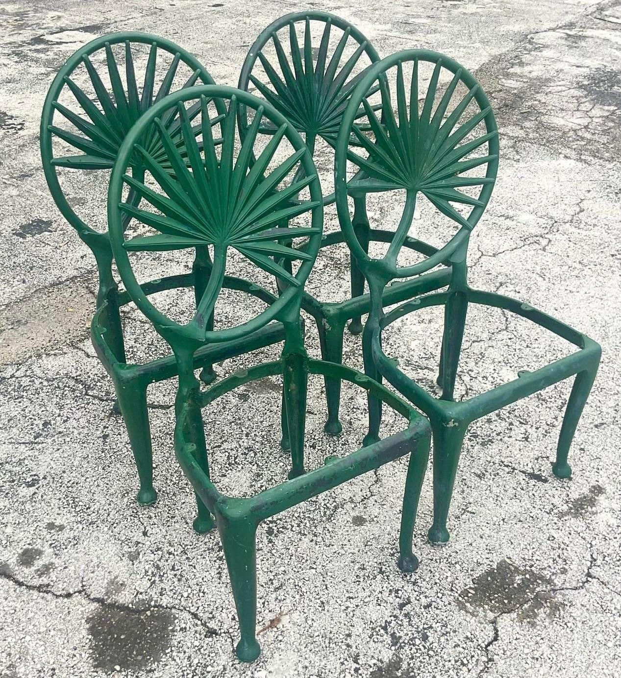 Vintage Coastal Cast Aluminum Palm Frond Dining Chairs After Brown Jordan 3