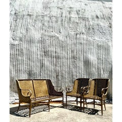 Vintage Coastal Cast Aluminum Punch Cut Diamond Sofa