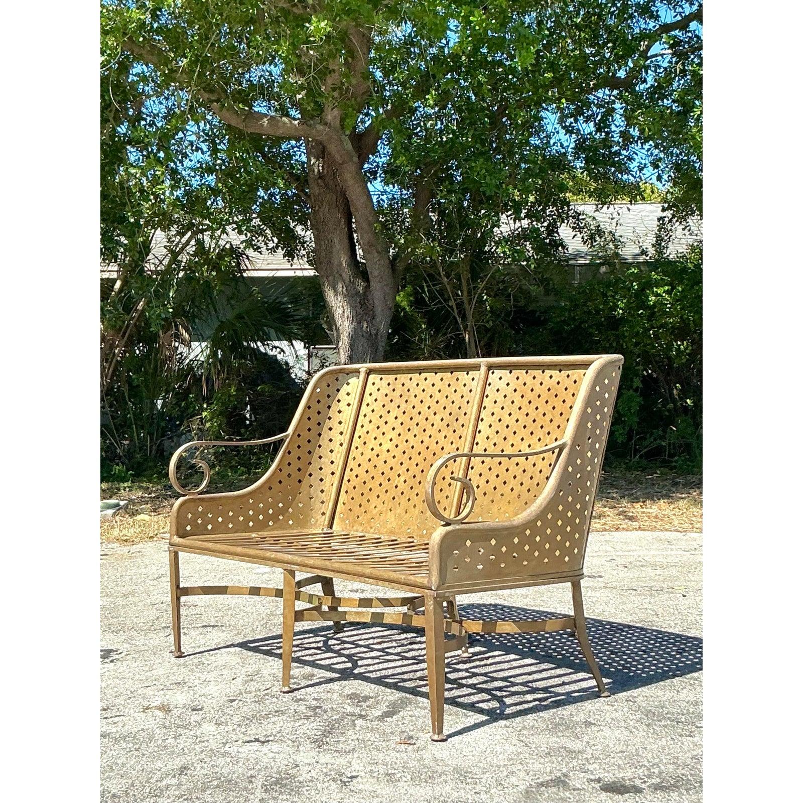 American Vintage Coastal Cast Aluminum Punch Cut Diamond Sofa For Sale