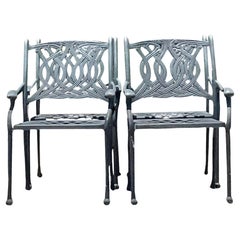 Vintage Coastal Cast Aluminum Scroll Dining Chairs - Set of 4