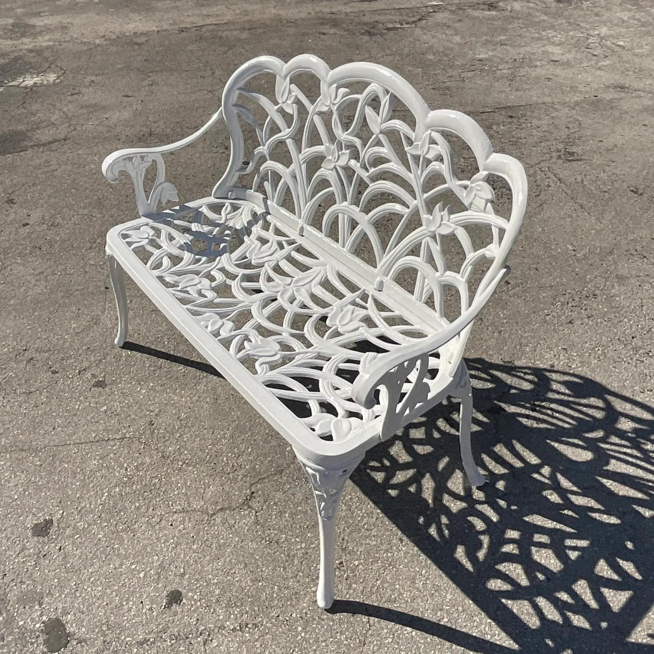 Vintage Coastal Cast Aluminum Settee For Sale 3