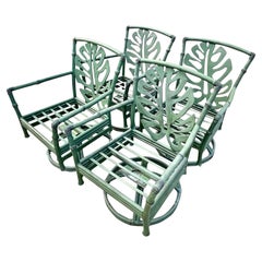 Vintage Coastal Cast Aluminum Swivel Chairs, Set of 4
