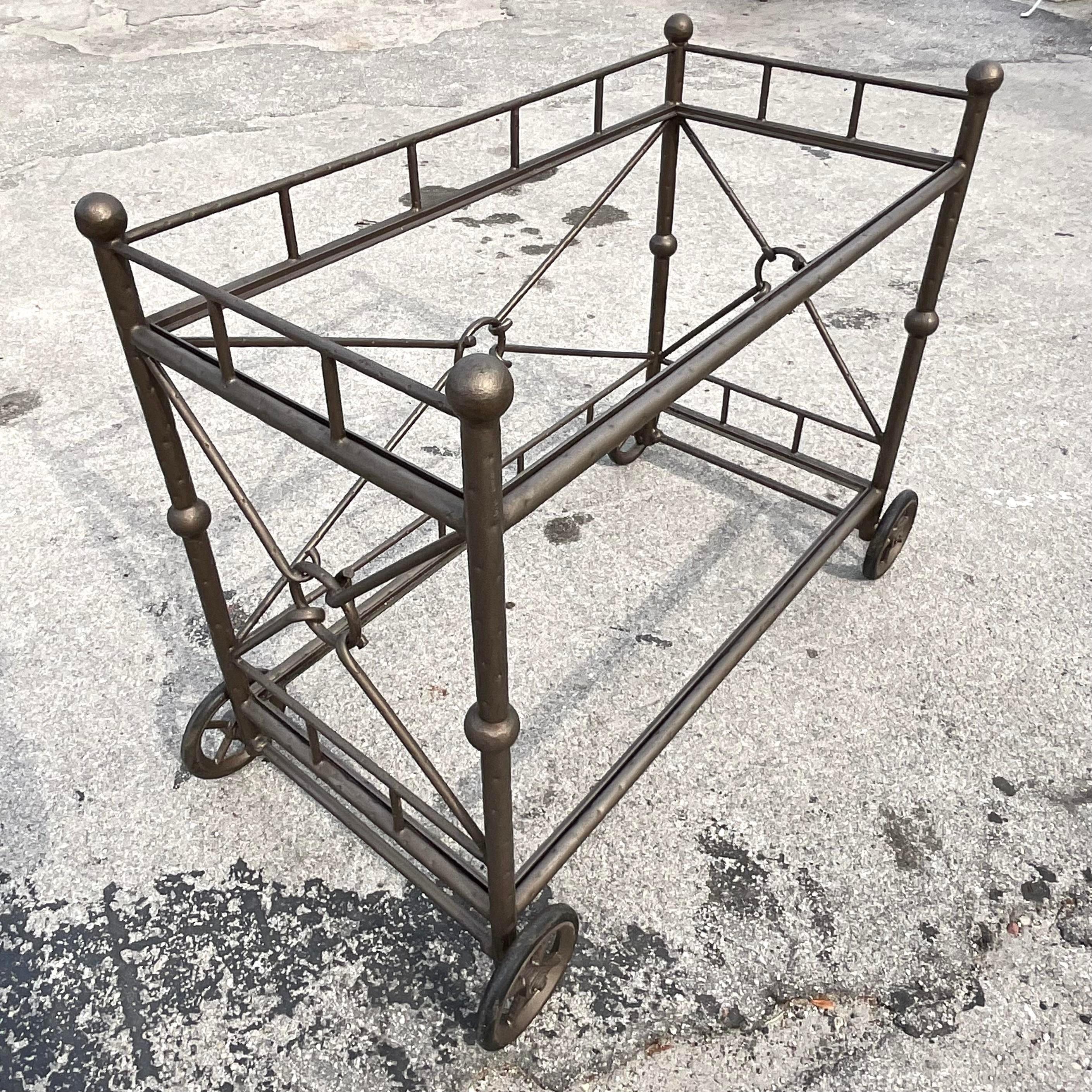 American Vintage Coastal Cast Aluminum Target Back Bar Cart For Sale