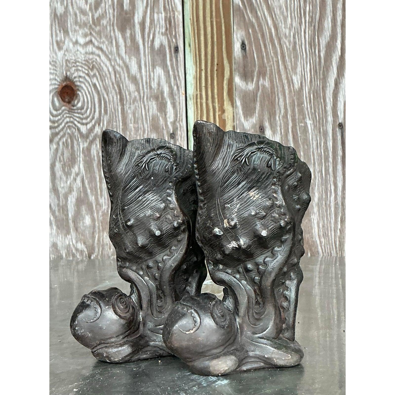 Art Nouveau Vaso Octopus in bronzo fuso costiero d'epoca - Una coppia in vendita
