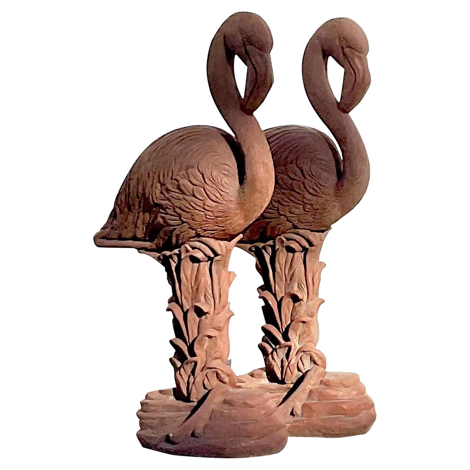 Vintage Coastal Monumental Cast Concrete Pelicans Statues, a Pair For