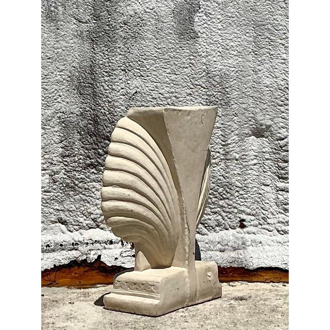 Vintage Coastal Cast Concrete Clam Shell Console Table Pedestal For Sale 1
