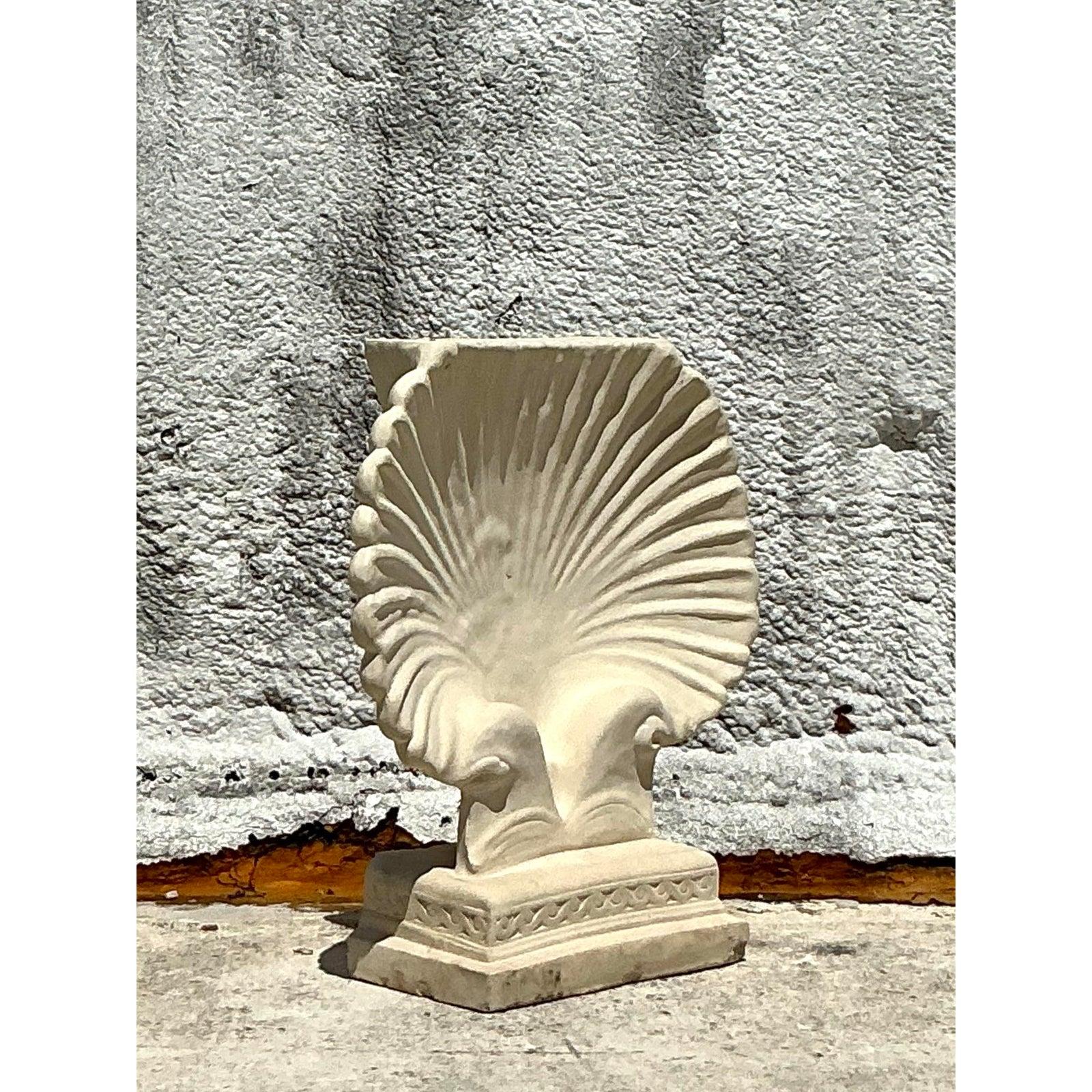 Vintage Coastal Cast Concrete Clam Shell Console Table Pedestal For Sale 2