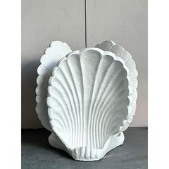 Tavolo da pranzo a conchiglia in calcestruzzo fuso vintage con piedistallo