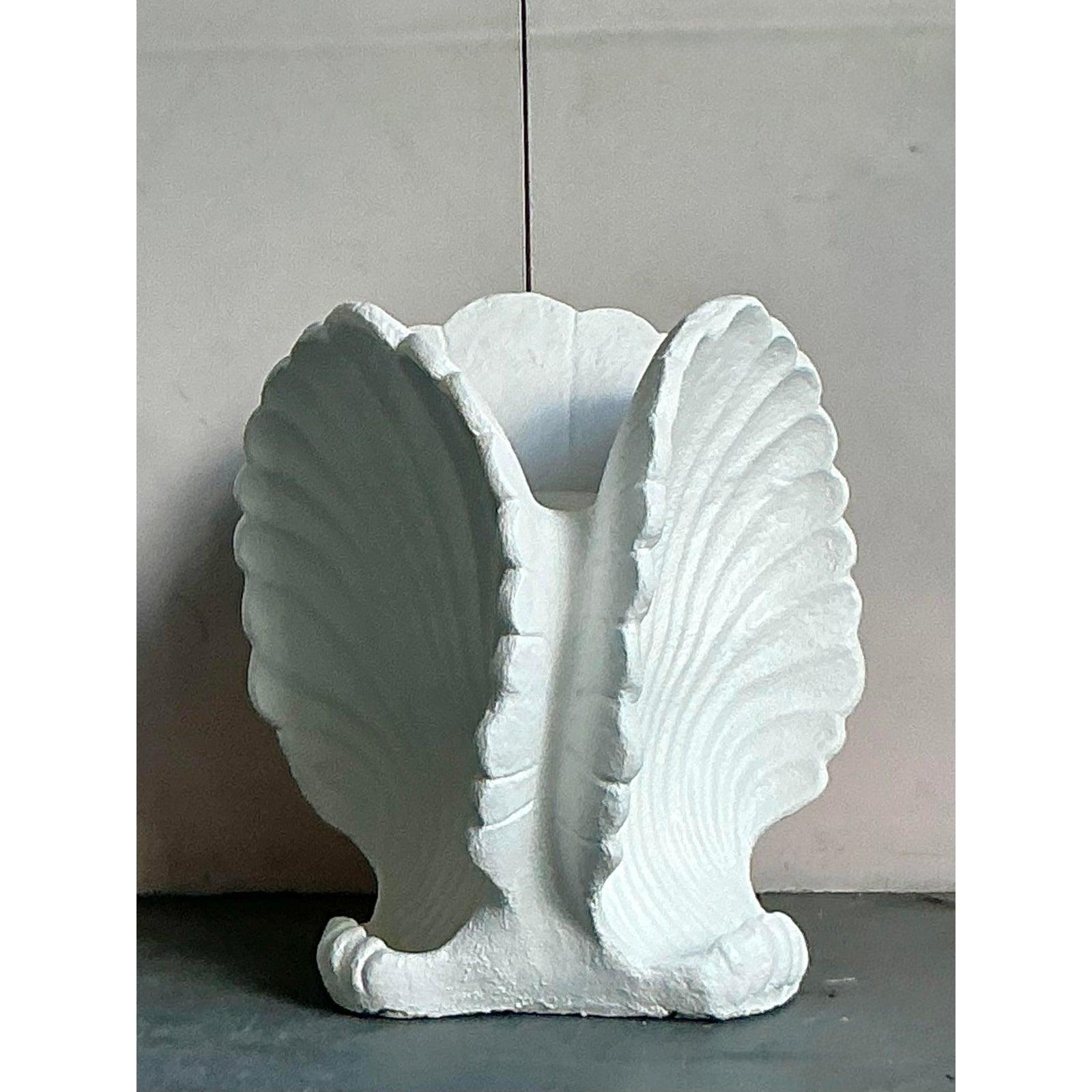 Vintage Coastal Cast Concrete Clam Shell Dining Table Pedestal (amerikanisch) im Angebot