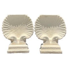 Vintage Coastal Cast Concrete Clam Shell Dining Table Pedestals - A Pair