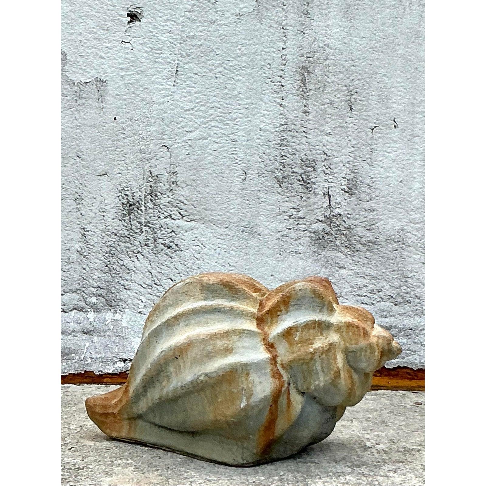 Vintage Coastal Cast Concrete Conch Shell For Sale 3