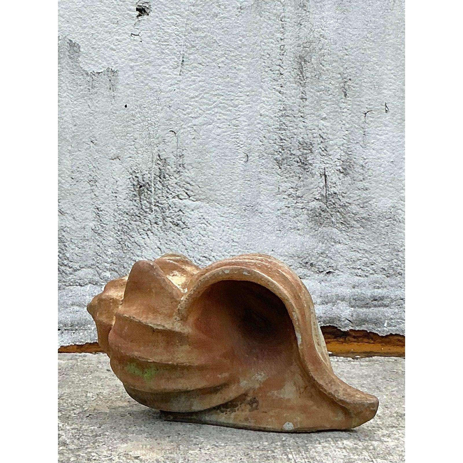 Organic Modern Vintage Coastal Cast Concrete Conch Shell For Sale