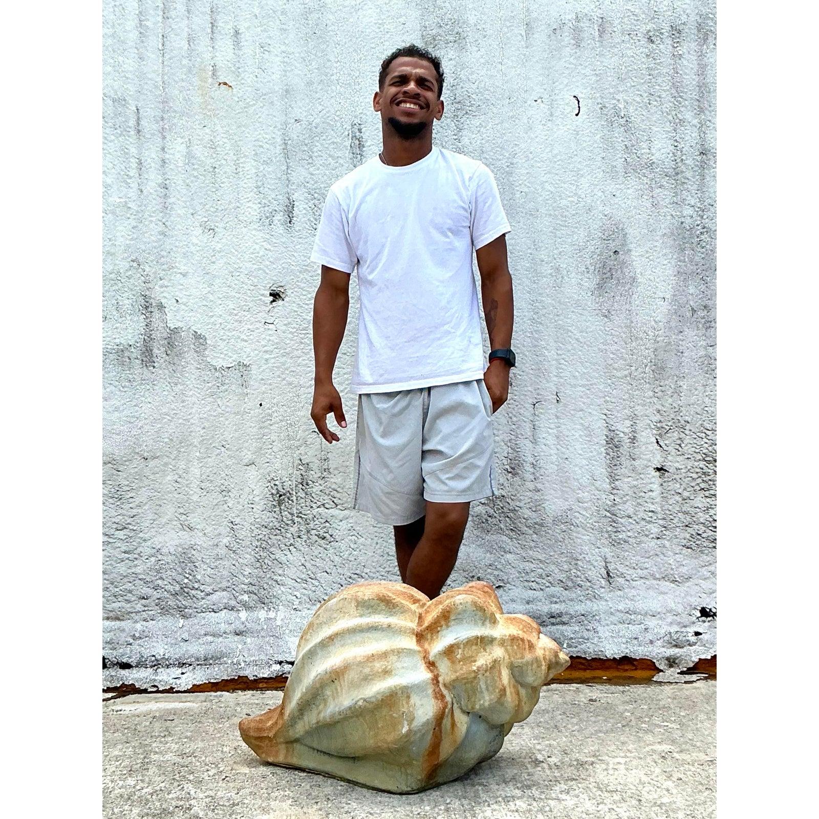 American Vintage Coastal Cast Concrete Conch Shell For Sale