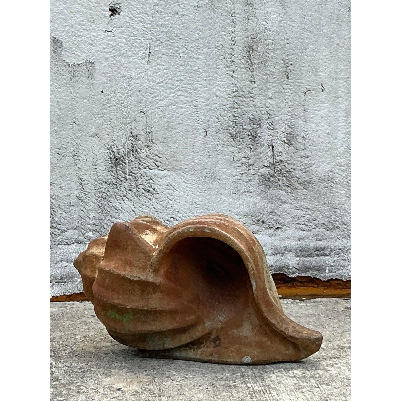 Vintage Coastal Cast Concrete Conch Shell For Sale 1