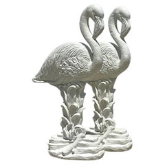 Vintage Coastal Cast Concrete Flamingos - ein Paar