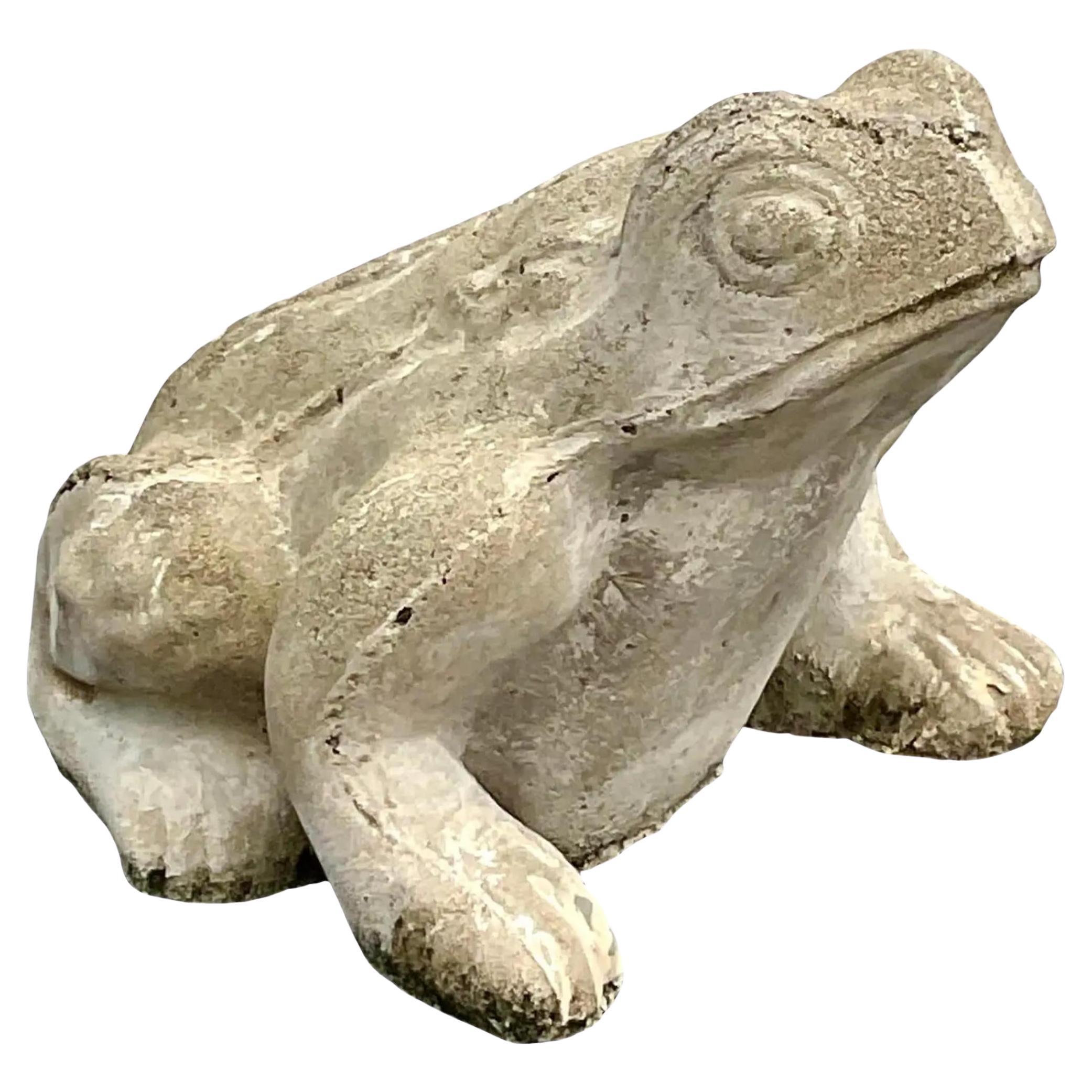 Vintage Coastal Cast Concrete Frog Statue