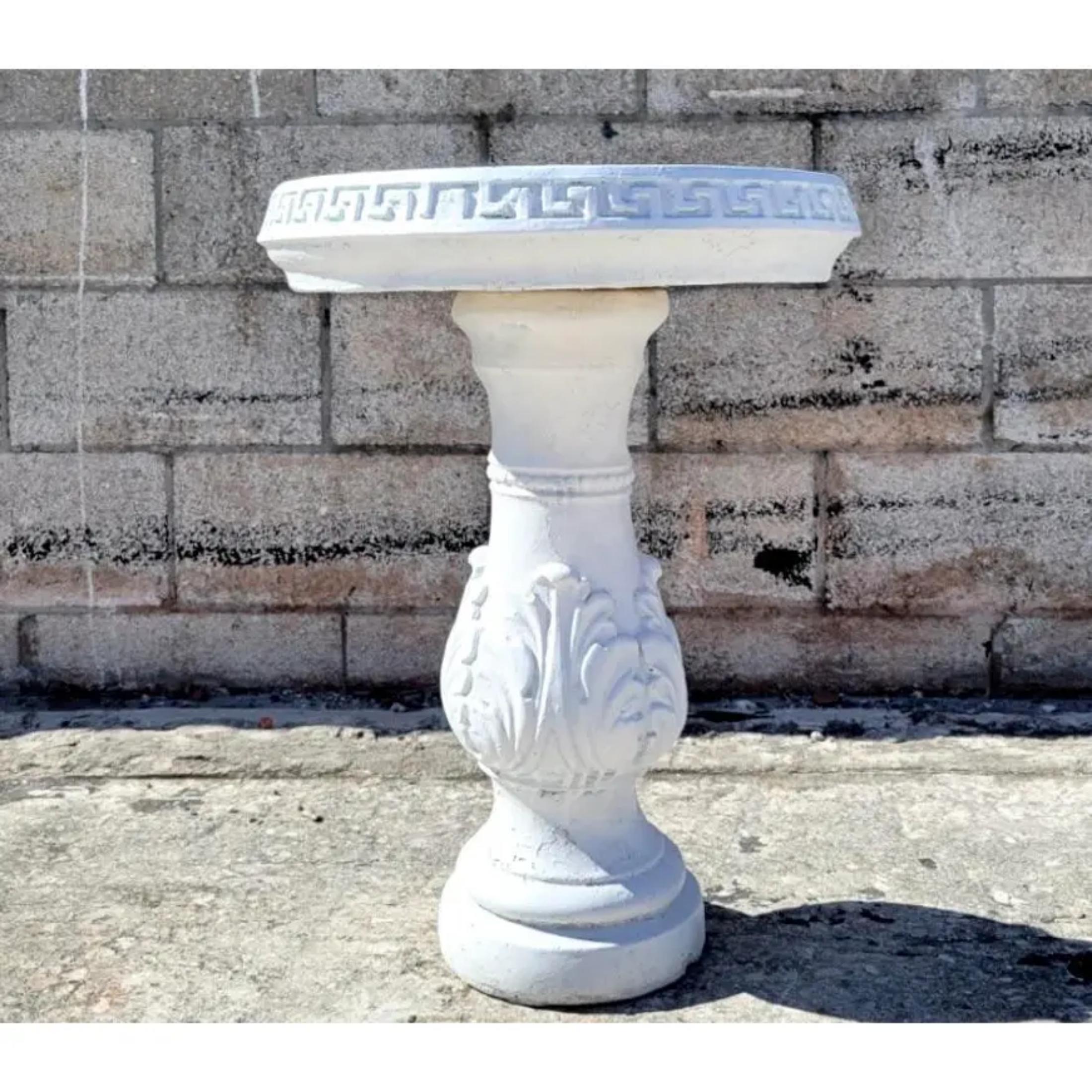 Adam Style Vintage Coastal Cast Concrete Greek Key Bird Bath For Sale