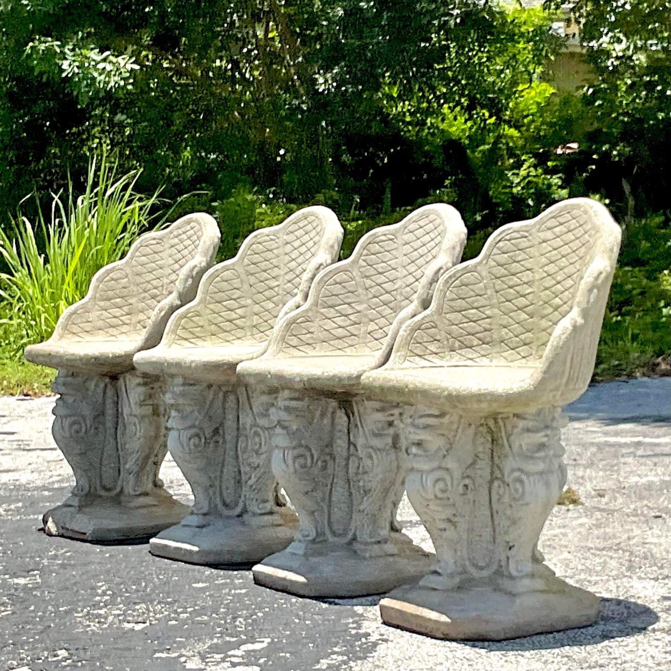Italian Vintage Coastal Cast Concrete Grotto Chairs - Set of Four For Sale