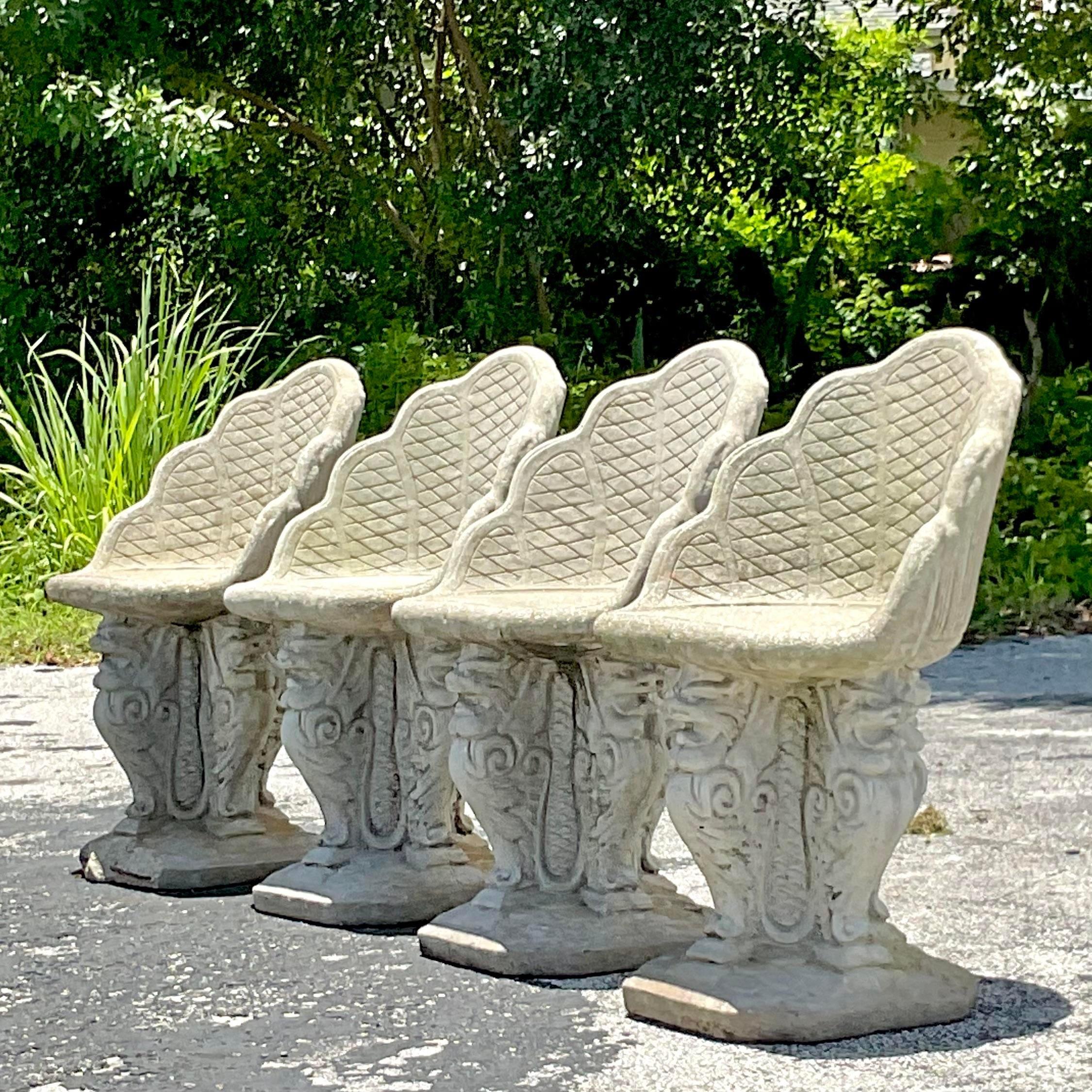 20th Century Vintage Coastal Cast Concrete Grotto Chairs - Set of Four For Sale