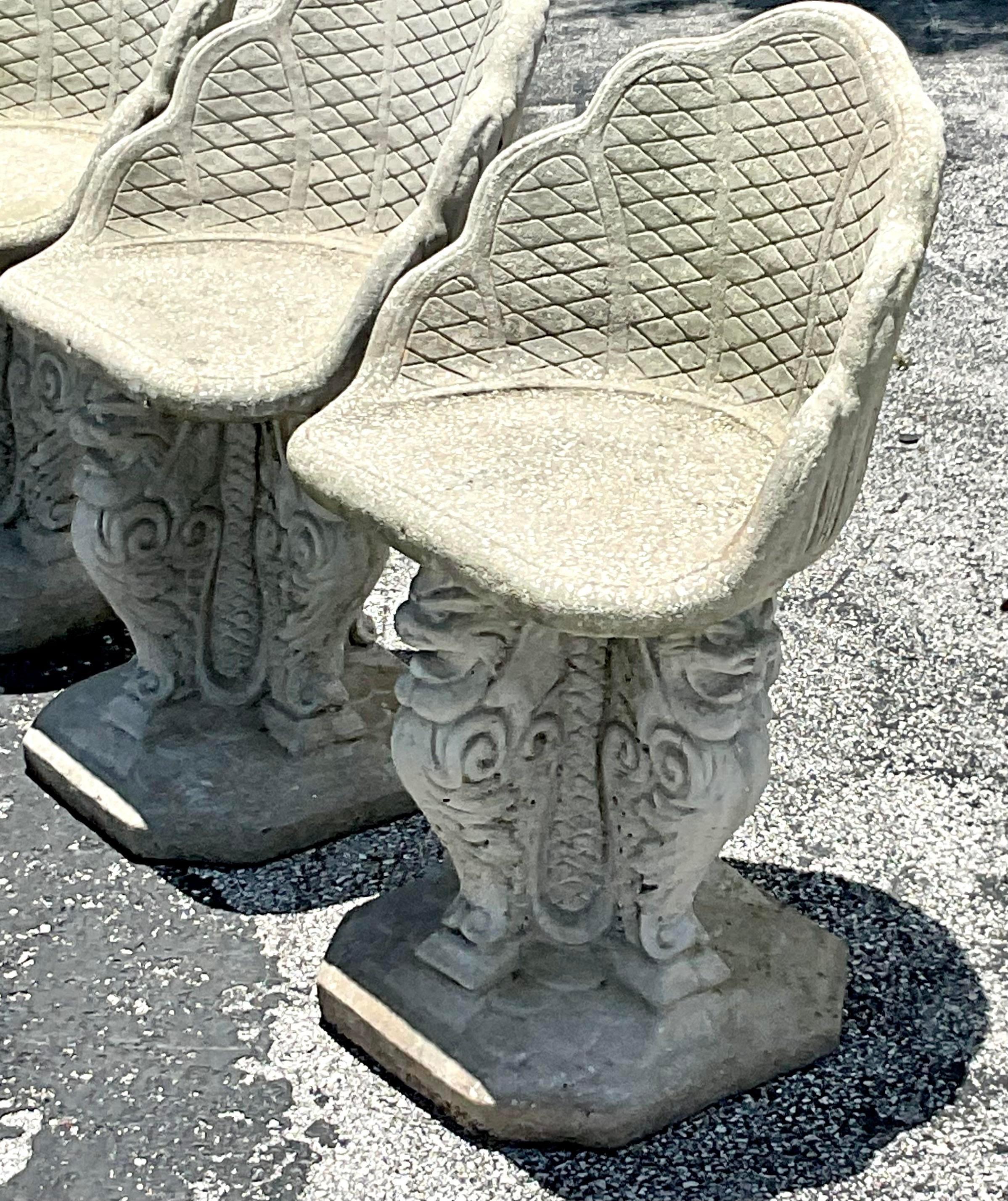 Vintage Coastal Cast Concrete Grotto Chairs - Set of Four For Sale 1