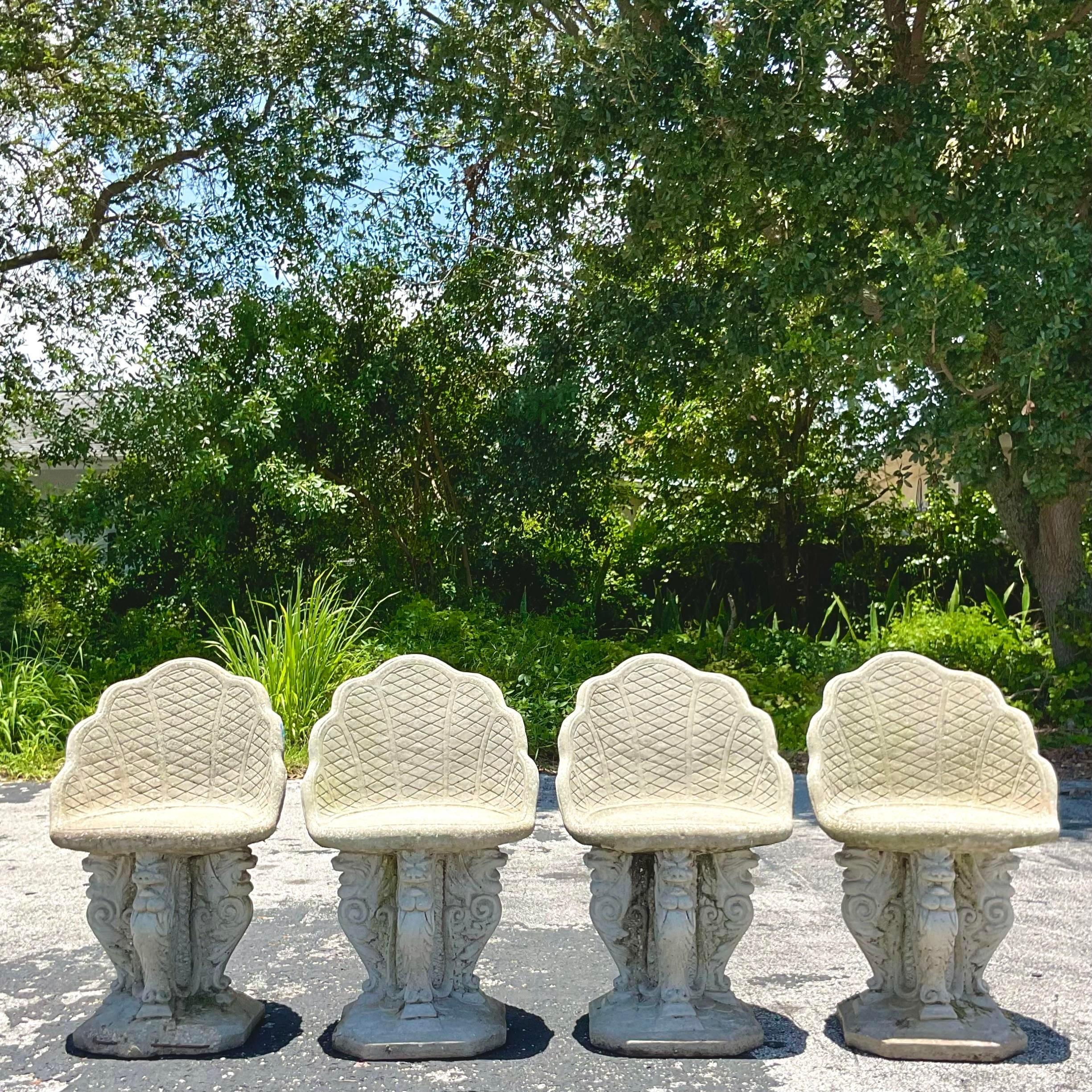Vintage Coastal Cast Concrete Grotto Chairs - Set of Four For Sale 2