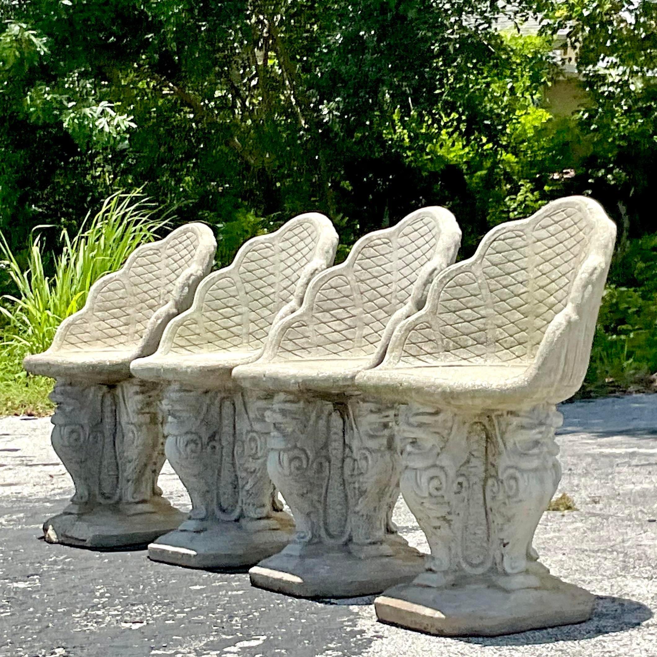 Vintage Coastal Cast Concrete Grotto Chairs - Set of Four For Sale 3