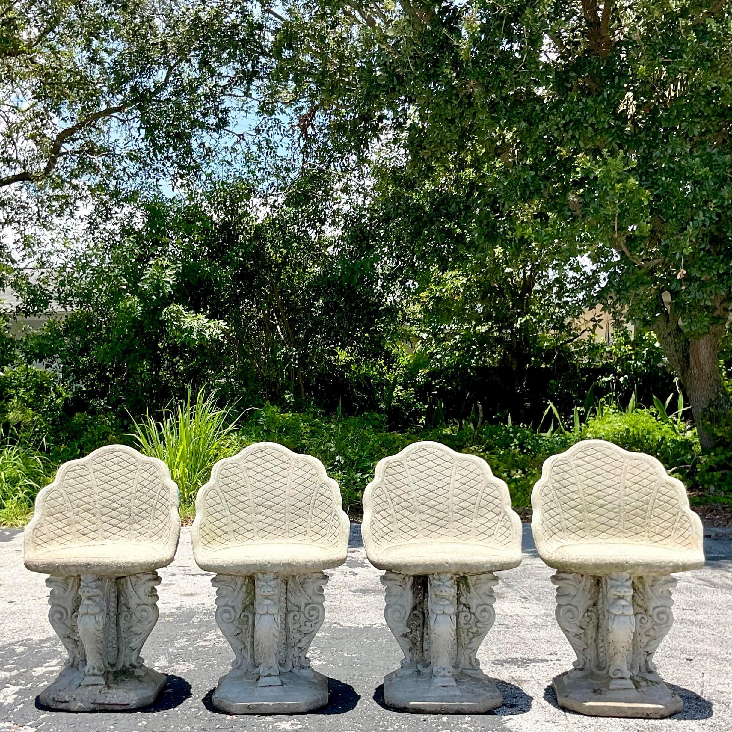 Vintage Coastal Cast Concrete Grotto Chairs - Set of Four For Sale 4