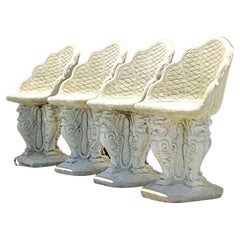 Vintage Coastal Cast Concrete Grotto Chairs - Set of Four