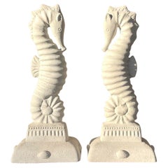 Vintage Coastal Cast Concrete Seahorses - a Pair