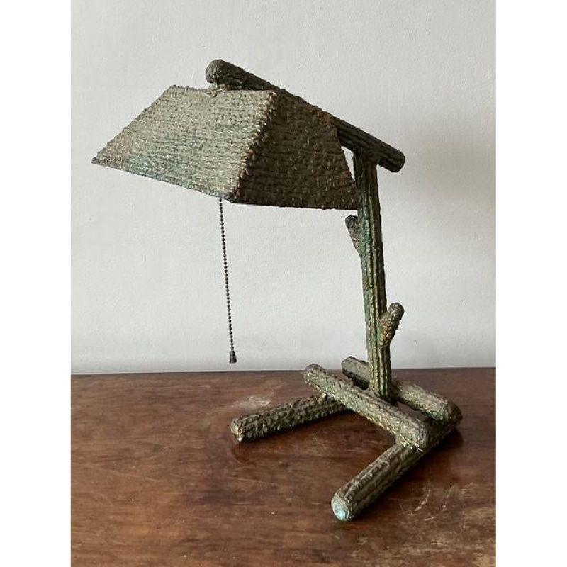 Industrial Vintage Coastal Cast Faux Bois Lamp For Sale