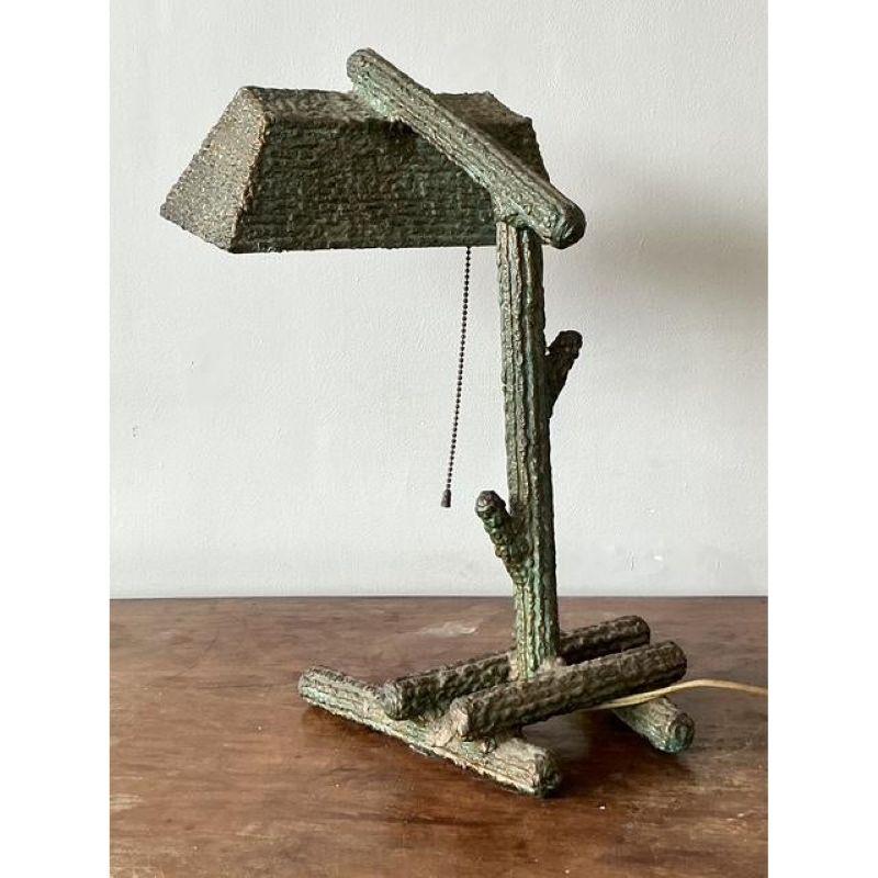 Vintage Coastal Cast Faux Bois Lamp In Good Condition For Sale In West Palm Beach, FL