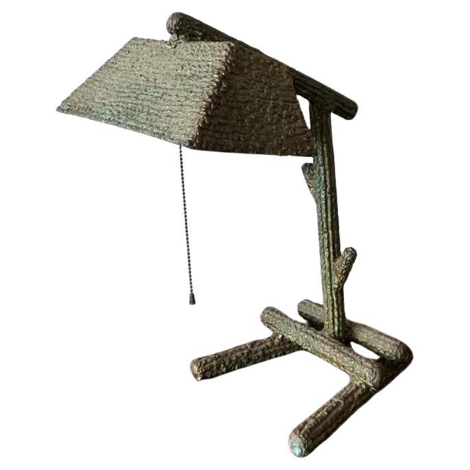 Vintage Coastal Cast Faux Bois Lamp For Sale