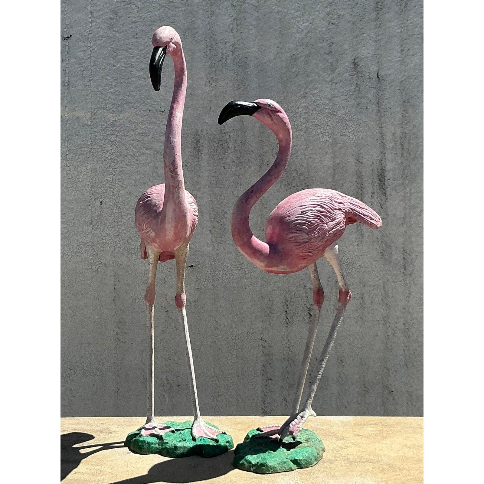 Mid-Century Modern Paire de flamants roses en fonte d'origine côtière en vente