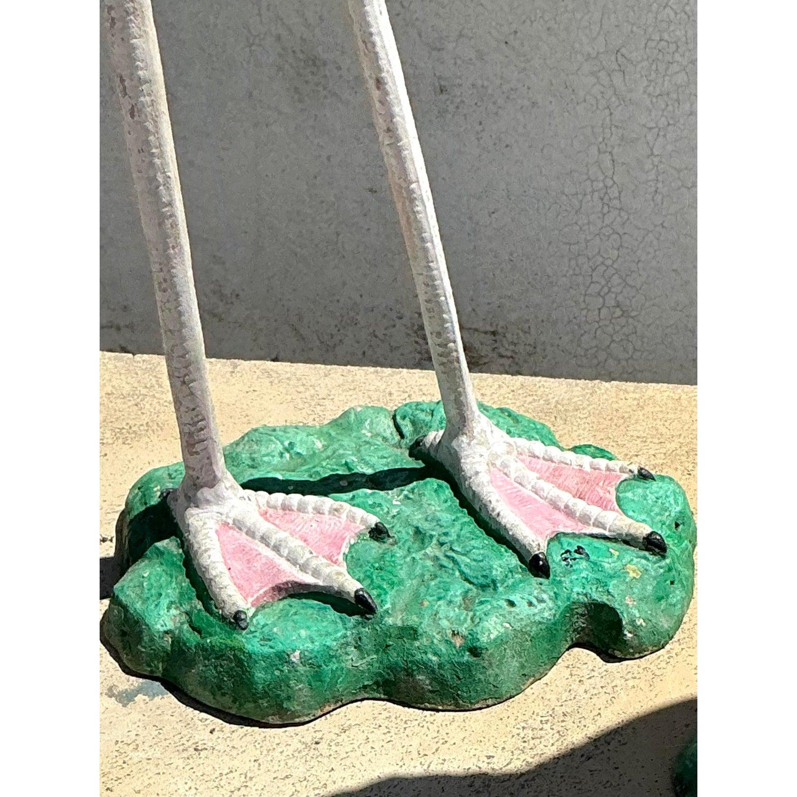 Paire de flamants roses en fonte d'origine côtière Bon état - En vente à west palm beach, FL