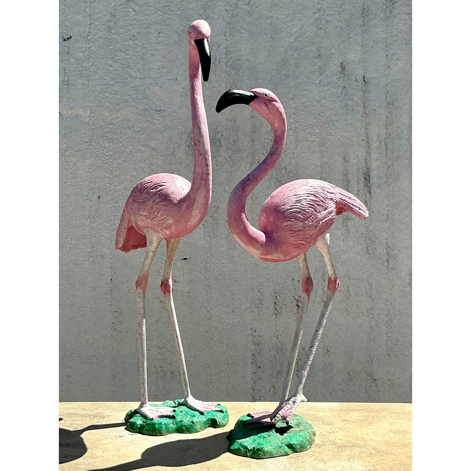 20ième siècle Paire de flamants roses en fonte d'origine côtière en vente