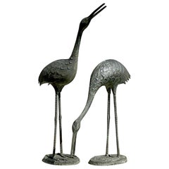 Vintage Coastal Cast Metal Cranes - Set of 2