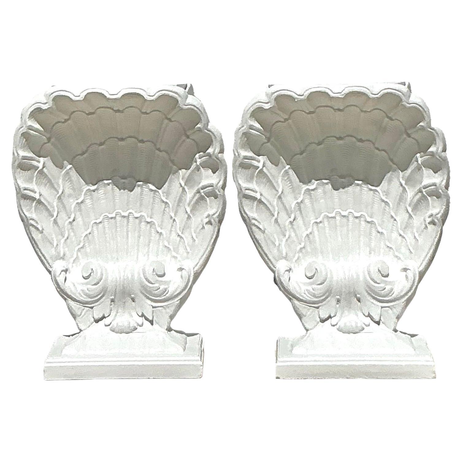 Vintage Coastal Cast Plaster Clam Shell Table Pedestals - Set of 2 For Sale