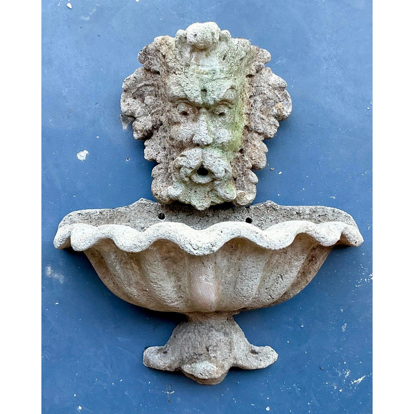 American Vintage Coastal Cast Stone Clamshell Fountain For Sale