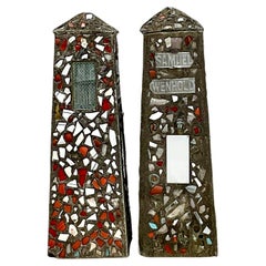 Vintage Coastal Cement Mosaic Garden Obelisks - a Pair