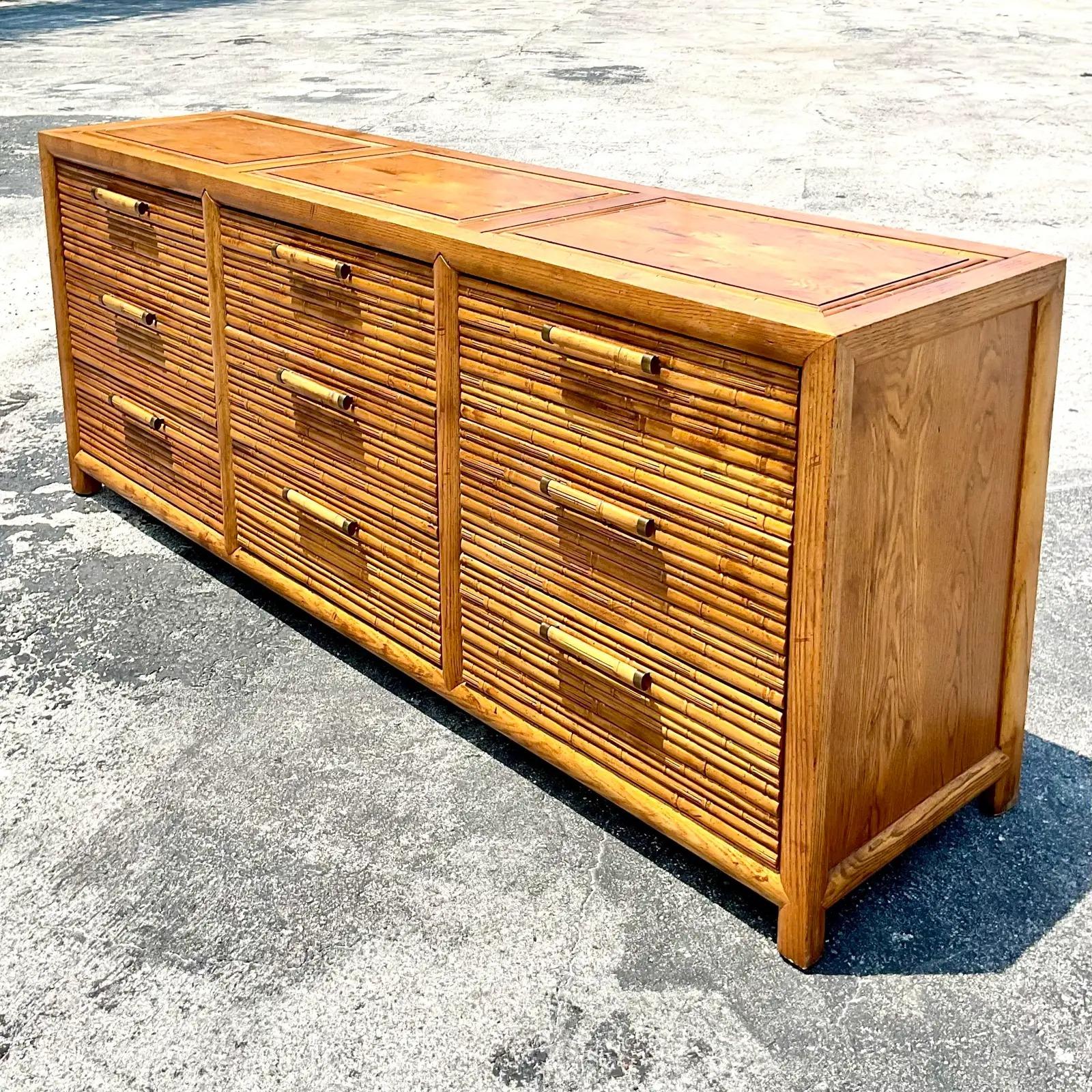 Vintage Coastal Century Carved Bamboo Dresser In Good Condition In west palm beach, FL