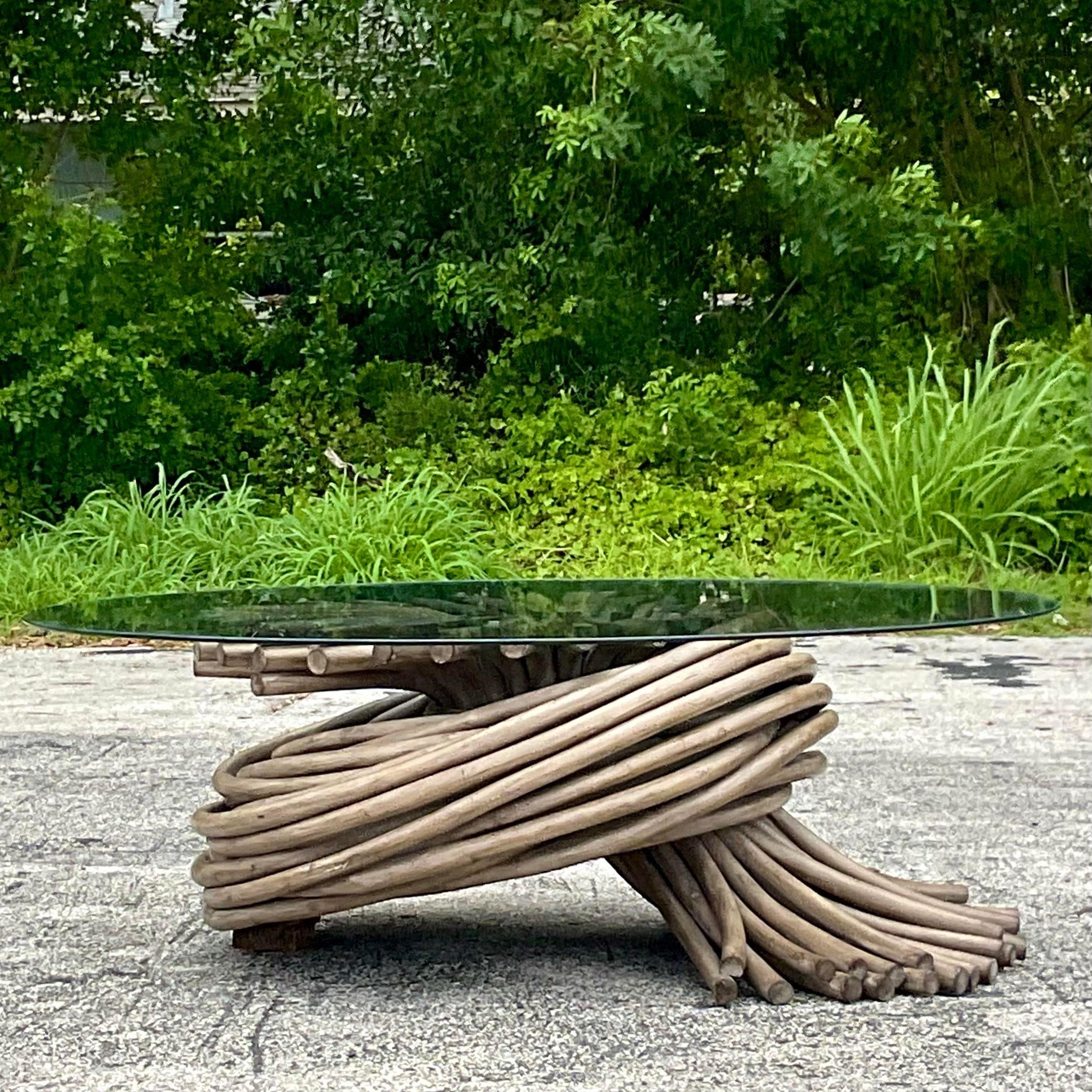 Vintage Coastal Century Twisted Rattan Coffee Table In Good Condition For Sale In west palm beach, FL